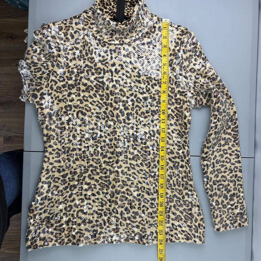 Boston Proper Leopard Print Sequin Long Sleeve Mockneck Top, M - Picture 8 of 10
